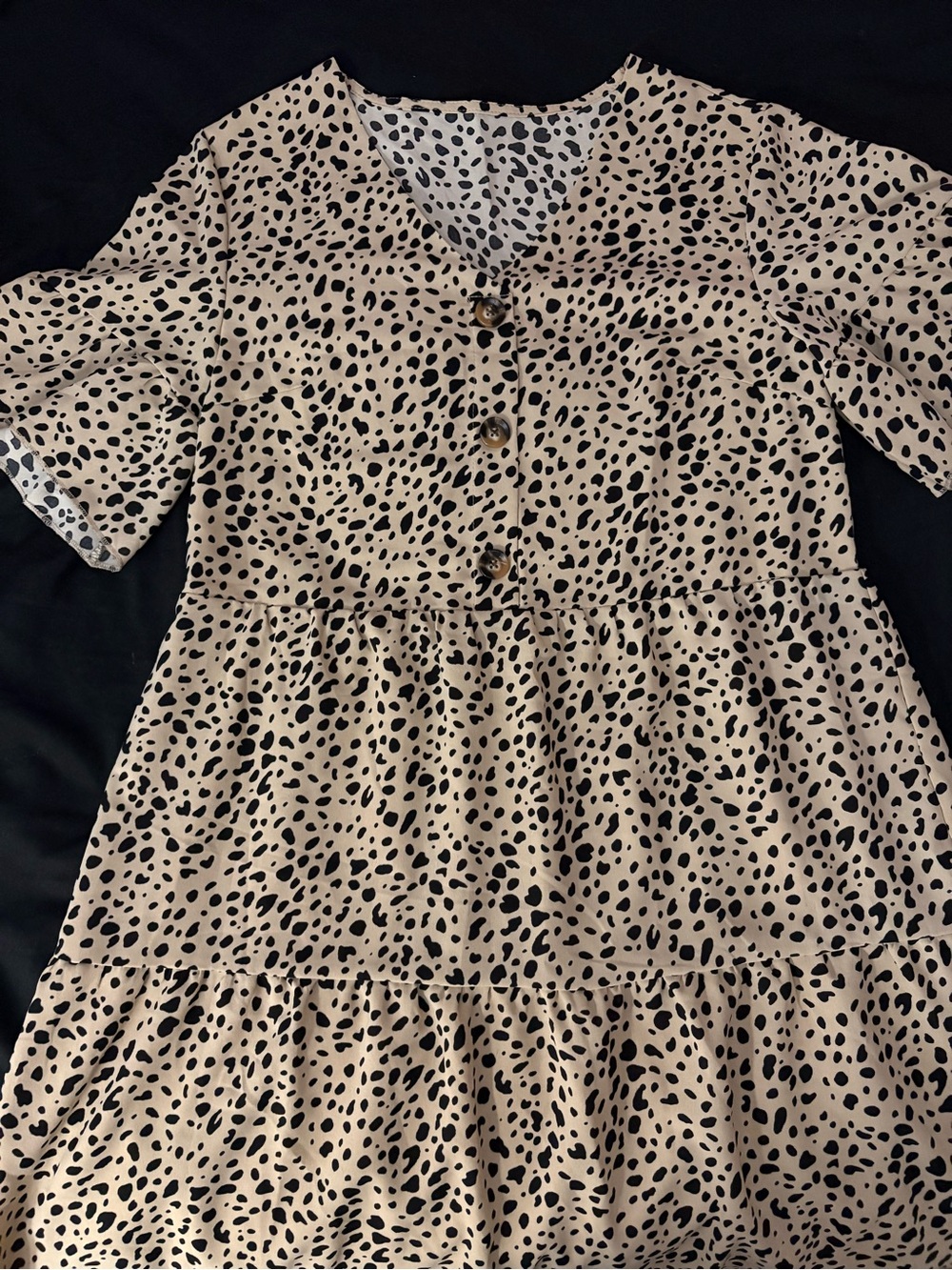 Leopard Print Tiered Babydoll Mini Dress/Flutter Sleeve/S